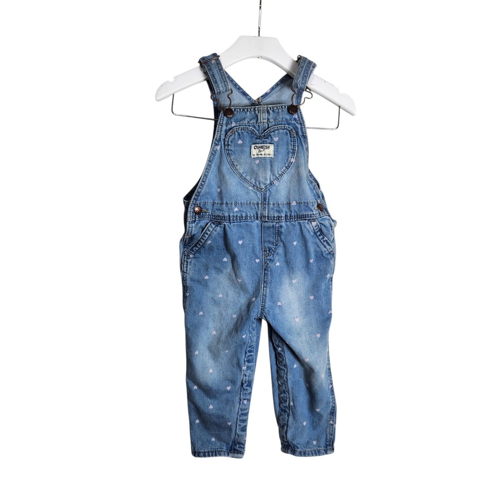 OshKosh B'gosh Baby Girls Blue Heart Print Denim Overalls 24M OSH89379-SSI